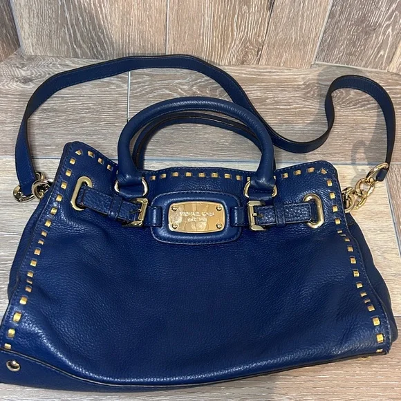 Michael Kors Dark Blue Satchel with Gold Accents